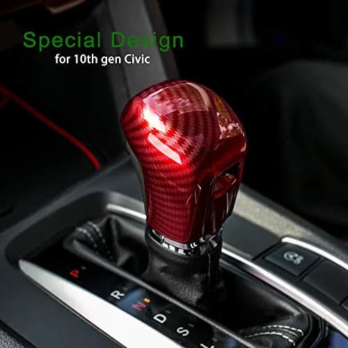 Thenice CVT Gear Shifting Knob Cover for Honda Civic 2016-2021 | Red Carbon Fiber Finish thumbnail 4