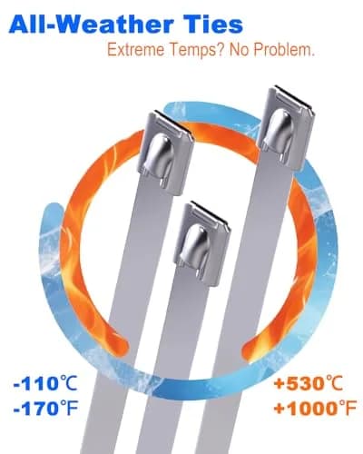 ZOOSUNX Metal Zip Ties 11.8 Inch | Heavy Duty Stainless Steel, 198 lbs Tensile Strength, Heat Resistant - for Auto & Industrial Use thumbnail 4