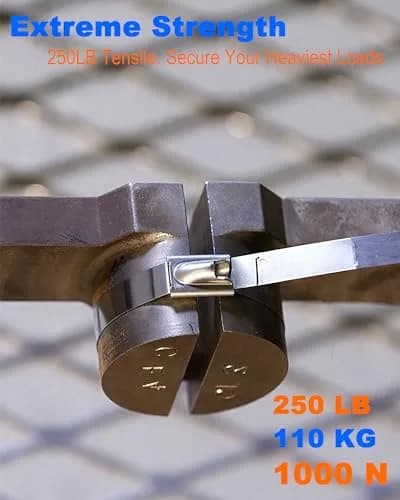 ZOOSUNX Metal Zip Ties 11.8 Inch | Heavy Duty Stainless Steel, 198 lbs Tensile Strength, Heat Resistant - for Auto & Industrial Use thumbnail 5
