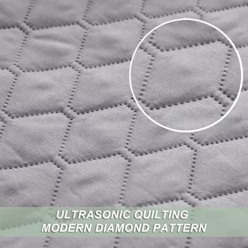 Exclusivo Mezcla Reversible Full Queen Quilt Bedding Set Light Grey | Lightweight Breathable All-Season Bed Coverlet with 2 Shams (220 x 240 cm / 86 x 96 Inch) thumbnail 4