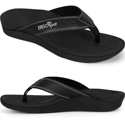 ERGOfoot Orthotic Flip Flops with Arch Support for Men Women Black 3cm (1.18in) Heel thumbnail 1