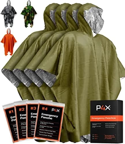 PREPARED4X Emergency Poncho with Mylar Blanket Liner 4-Pack | Waterproof & Wind-Resistant for Camping & Survival thumbnail 1