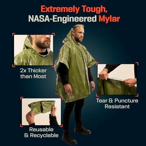 PREPARED4X Emergency Poncho with Mylar Blanket Liner 4-Pack | Waterproof & Wind-Resistant for Camping & Survival thumbnail 5