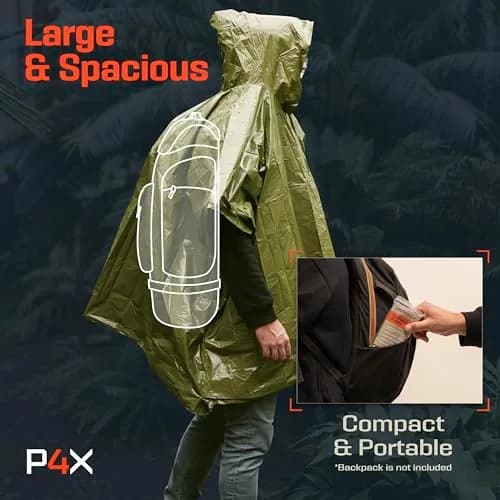 PREPARED4X Emergency Poncho with Mylar Blanket Liner 4-Pack | Waterproof & Wind-Resistant for Camping & Survival thumbnail 7