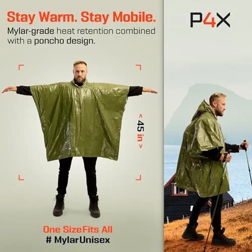 PREPARED4X Emergency Poncho with Mylar Blanket Liner 4-Pack | Waterproof & Wind-Resistant for Camping & Survival thumbnail 2