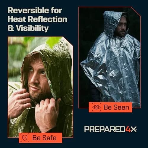 PREPARED4X Emergency Poncho with Mylar Blanket Liner 4-Pack | Waterproof & Wind-Resistant for Camping & Survival thumbnail 4