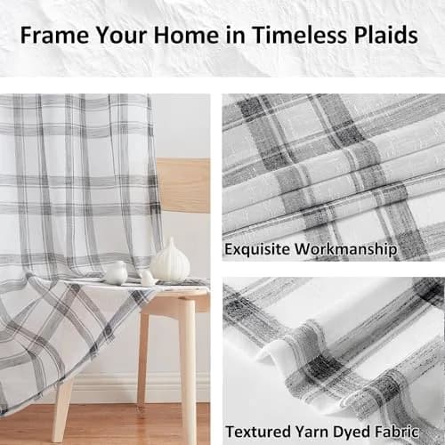 Randall Farmhouse Buffalo Check Semi-Sheer Curtain Panels 137cm x 213cm (54"W x 84"L) | Rustic Linen-Blend Light Filtering thumbnail 3