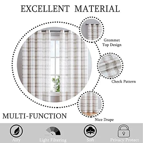 Randall Buffalo Check Semi-Sheer Curtain Panels 241 cm (95") | Farmhouse Style Light Filtering thumbnail 8