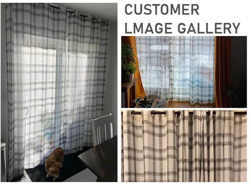 Randall Buffalo Check Semi-Sheer Curtain Panels Black & White 137cm (54") | Farmhouse Style Light Filtering Drapes thumbnail 6