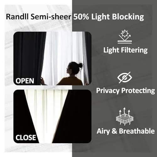 Randall Buffalo Check Semi-Sheer Curtain Panels Black & White 137cm (54") | Farmhouse Style Light Filtering Drapes thumbnail 2