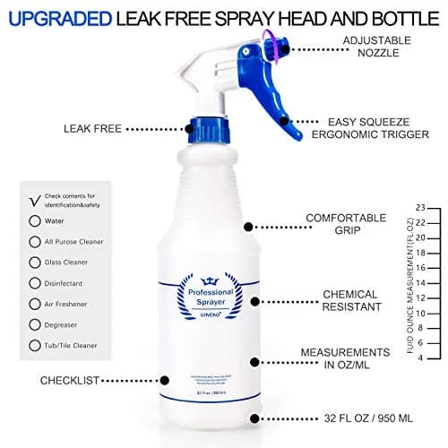 Uineko Plastic Spray Bottles 2 Pack, 32 Oz | Heavy Duty, Leak-Proof, Adjustable Nozzle thumbnail 3