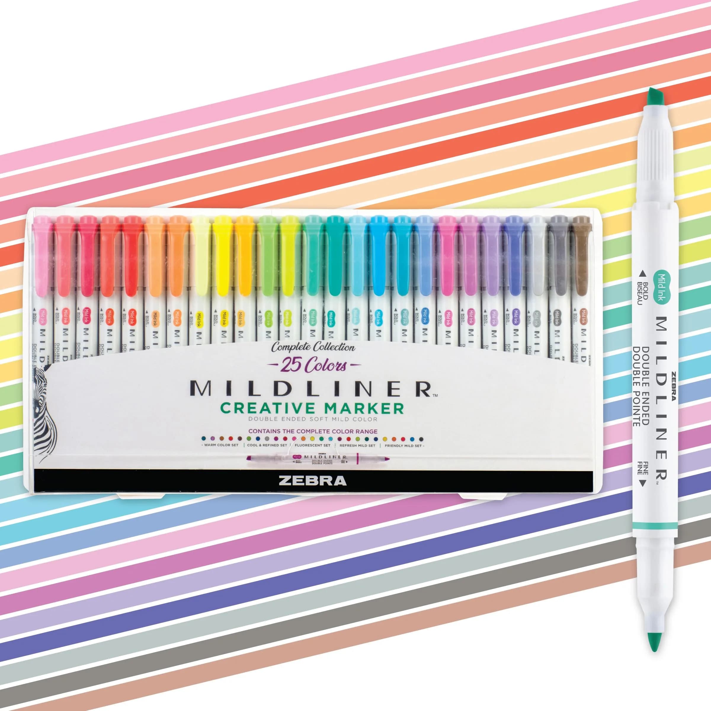 Zebra Pen Mildliner Assorted Colors Dual Tip Highlighter Set | 25-Pack, 1mm-4mm