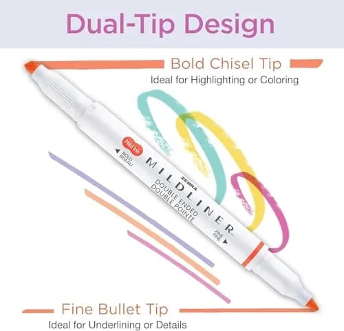 Zebra Pen Mildliner Assorted Colors Dual Tip Highlighter Set | 25-Pack, 1mm-4mm thumbnail 2