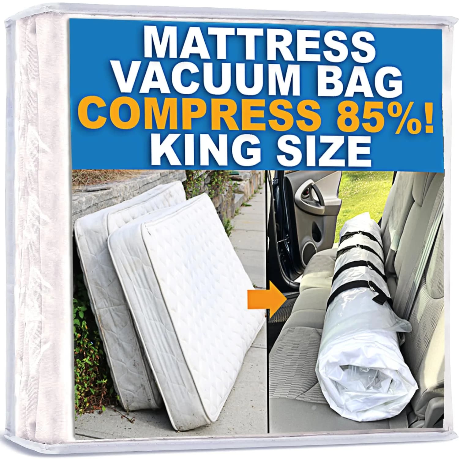 Homie Mattress Vacuum Bag for Moving, Vacuum Seal Compression Storage for Cal-King Mattresses | Reusable & Leakproof — Clear