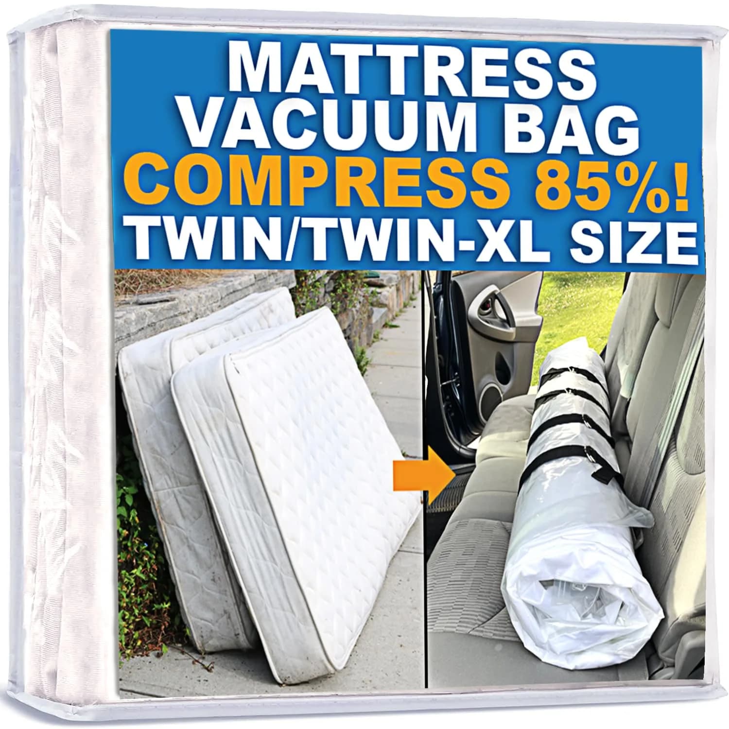 Homie Mattress Vacuum Bag for Moving, Vacuum Seal Compression Storage for Cal-King Mattresses | Reusable & Leakproof — Twin/Twin-XL