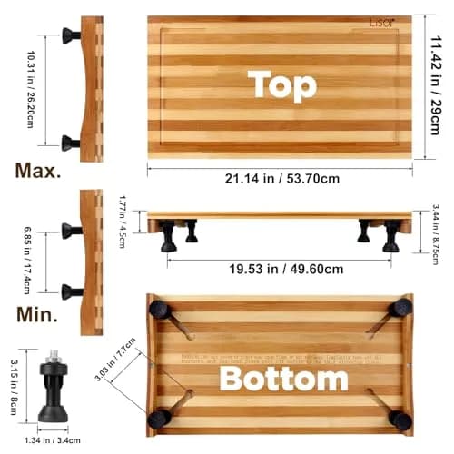 Lynicon Bamboo Stovetop Cover & Countertop Cutting Board 21.3"L x 11.4"W | Adjustable Legs for RV & Kitchen thumbnail 6