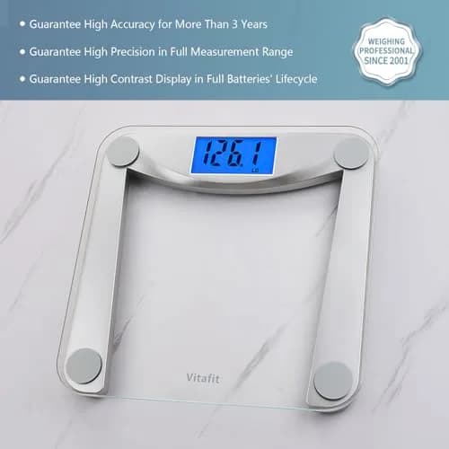 Vitafit Digital Bathroom Scale 11x11 in | 0.1lb Accuracy, 400lb Capacity, Tempered Glass thumbnail 2