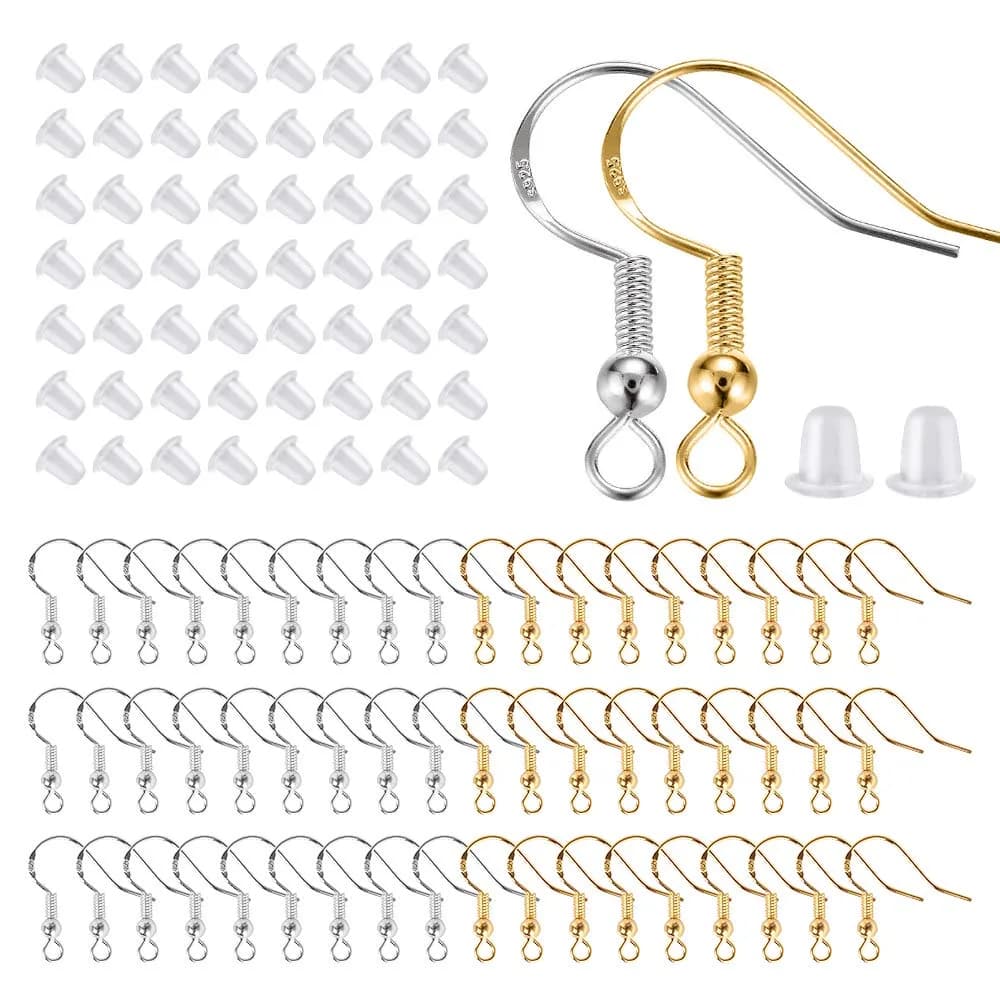 Lhedon Jewelry Finding Kit 200 pcs/100 pairs | Hypoallergenic Sterling Silver & Gold Earring Hooks for DIY Jewelry