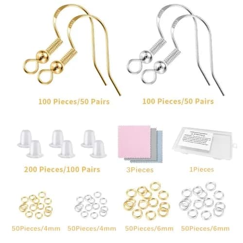 Lhedon Jewelry Finding Kit 200 pcs/100 pairs | Hypoallergenic Sterling Silver & Gold Earring Hooks for DIY Jewelry thumbnail 3