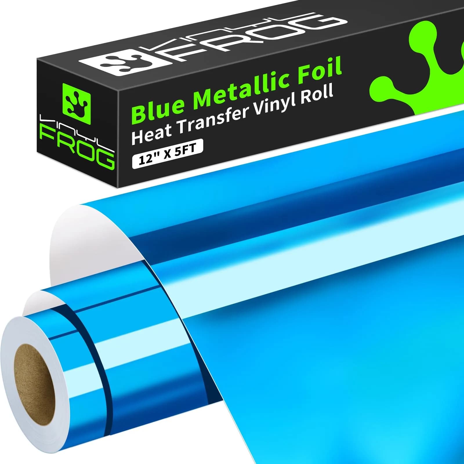 VINYL FROG Gold Metallic Foil Heat Transfer Vinyl Roll 12" x5ft | Chrome HTV for T-Shirts & DIY — Blue / 12"x5ft