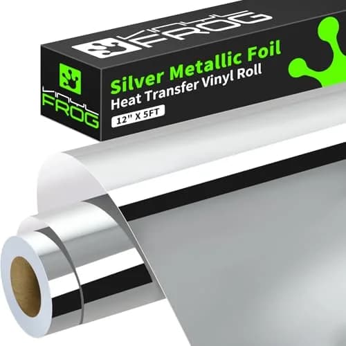 VINYL FROG Silver Metallic Foil Heat Transfer Vinyl 12in x 5ft (30.5cm x 1.52m) | Chrome Iron-On Vinyl for T-Shirts thumbnail 1