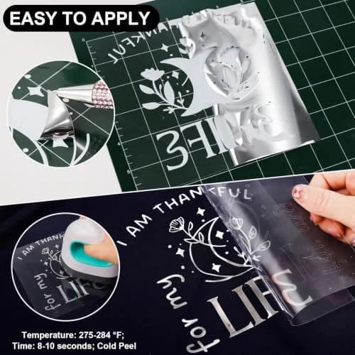 VINYL FROG Silver Metallic Foil Heat Transfer Vinyl 12in x 5ft (30.5cm x 1.52m) | Chrome Iron-On Vinyl for T-Shirts thumbnail 3