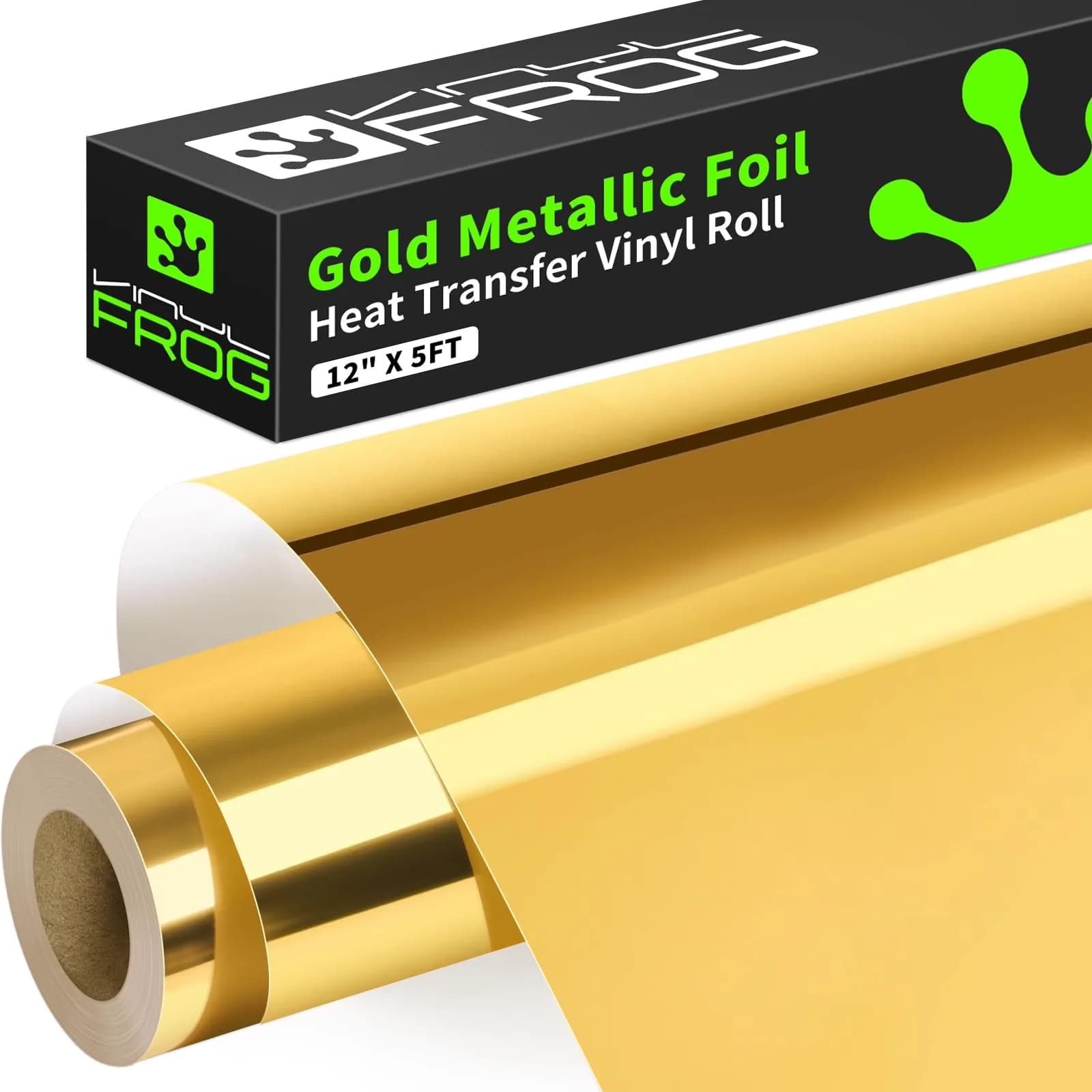 VINYL FROG Gold Metallic Foil Heat Transfer Vinyl Roll 12" x5ft | Chrome HTV for T-Shirts & DIY - main product image