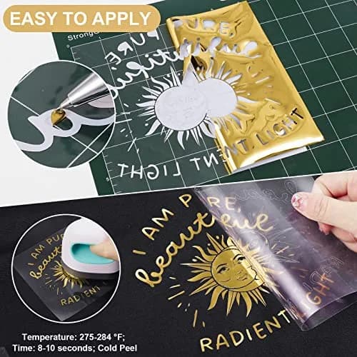 VINYL FROG Gold Metallic Foil Heat Transfer Vinyl Roll 12" x5ft | Chrome HTV for T-Shirts & DIY thumbnail 3