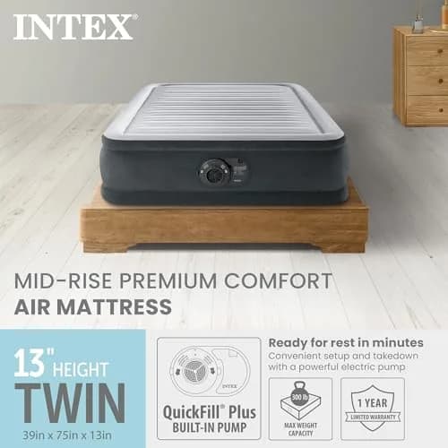 Intex Dura-Beam Deluxe Twin Size Air Mattress with Built-in Pump | 13" Plush Support for Guests & Travel thumbnail 2