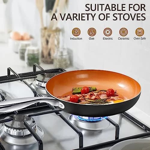 MICHELANGELO Copper Frying Pan Set with Lid 8" & 10" | Nonstick Copper Pans with Glass Lid (110 characters) thumbnail 4