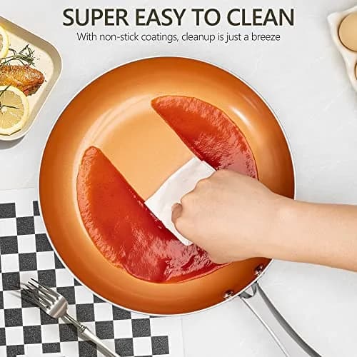 MICHELANGELO Copper Frying Pan Set with Lid 8" & 10" | Nonstick Copper Pans with Glass Lid (110 characters) thumbnail 6