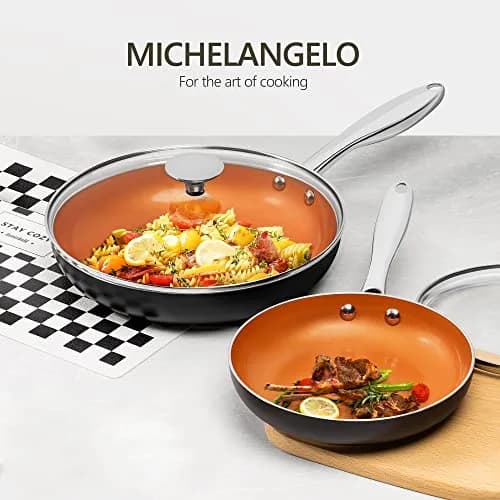 MICHELANGELO Copper Frying Pan Set with Lid 8" & 10" | Nonstick Copper Pans with Glass Lid (110 characters) thumbnail 7