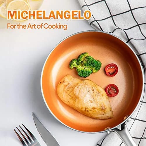 MICHELANGELO Copper Frying Pan Set with Lid 8" & 10" | Nonstick Copper Pans with Glass Lid (110 characters) thumbnail 8