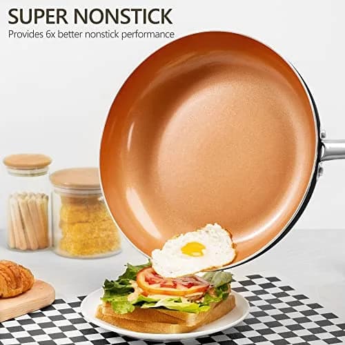 MICHELANGELO Copper Frying Pan Set with Lid 8" & 10" | Nonstick Copper Pans with Glass Lid (110 characters) thumbnail 3