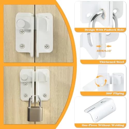 Alise White Flip Latch Gate Latch, Shed Door Lock, Barn Door Lock, L-Size | Heavy Duty Stainless Steel thumbnail 3
