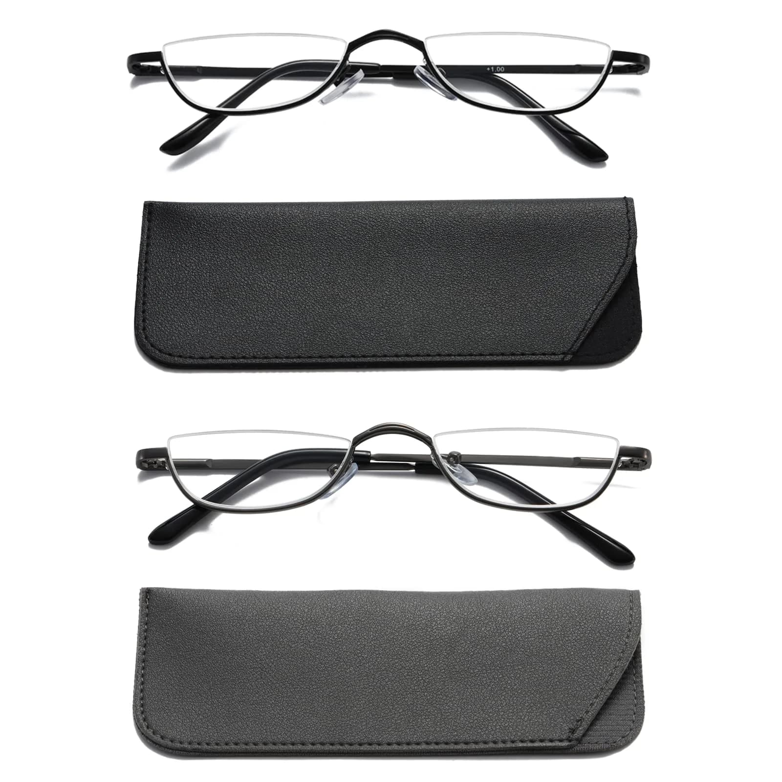 Viseng Half Frame Reading Glasses for Women Men, Slim Half Moon Metal Semi Rimless 2-Pack (40mm Lens Width) - main product image