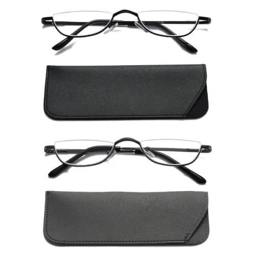 Viseng Half Frame Reading Glasses for Women Men, Slim Half Moon Metal Semi Rimless 2-Pack (40mm Lens Width) thumbnail 1