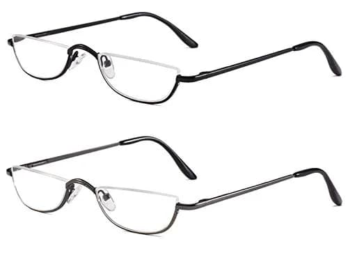 Viseng Half Frame Reading Glasses for Women Men, Slim Half Moon Metal Semi Rimless 2-Pack (40mm Lens Width) thumbnail 3