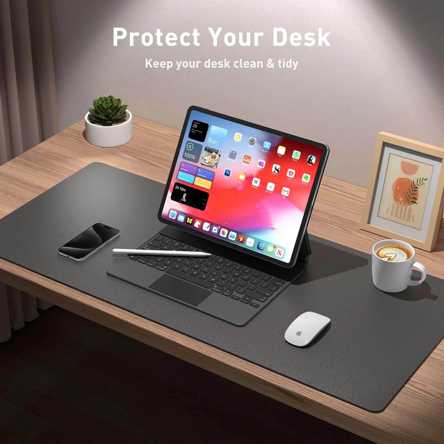 Aothia Gray PU Leather Desk Pad Protector, 23.6" x 13.7" | Protects Desks from Scratches and Stains thumbnail 3