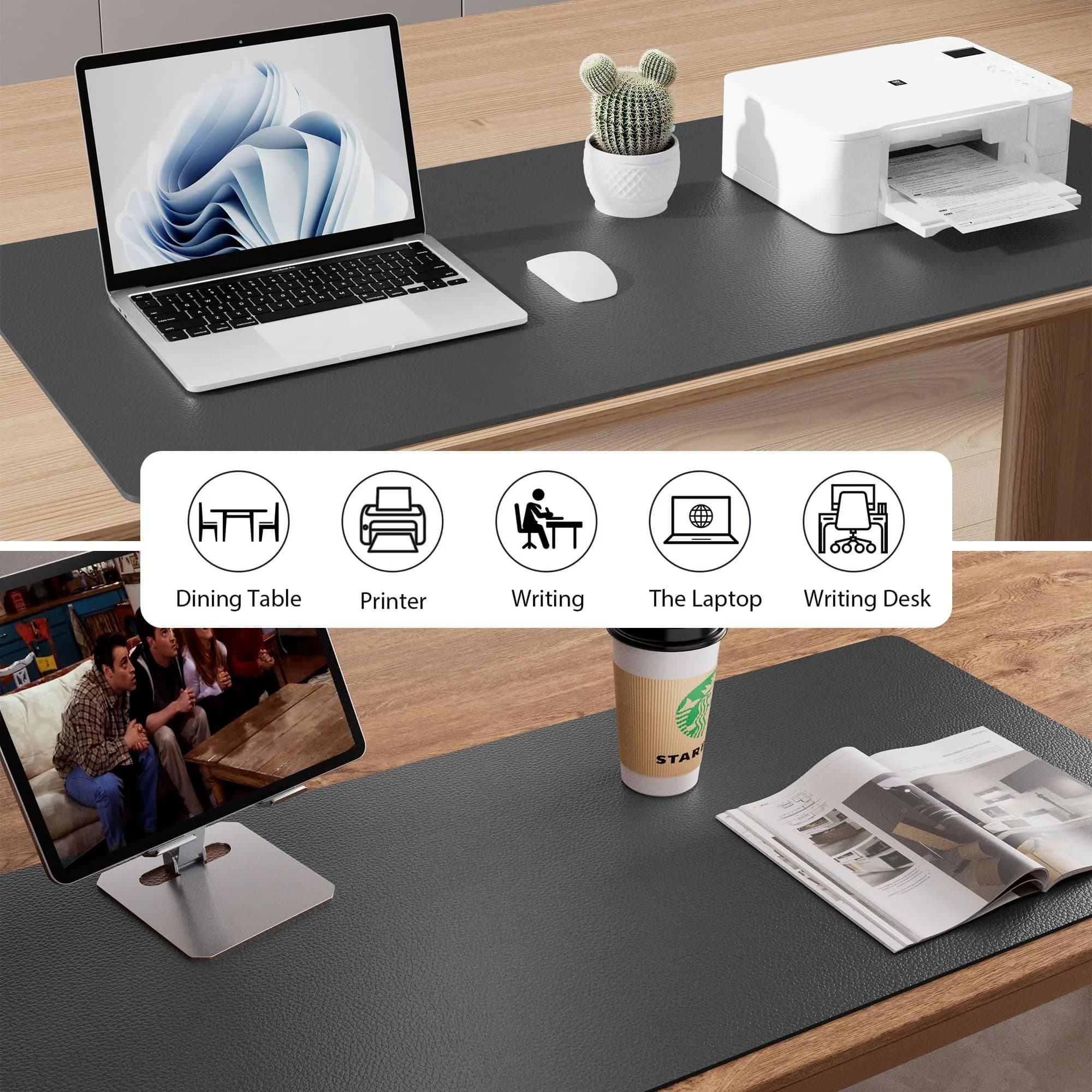 Aothia Gray PU Leather Desk Pad Protector, 23.6" x 13.7" | Protects Desks from Scratches and Stains thumbnail 5