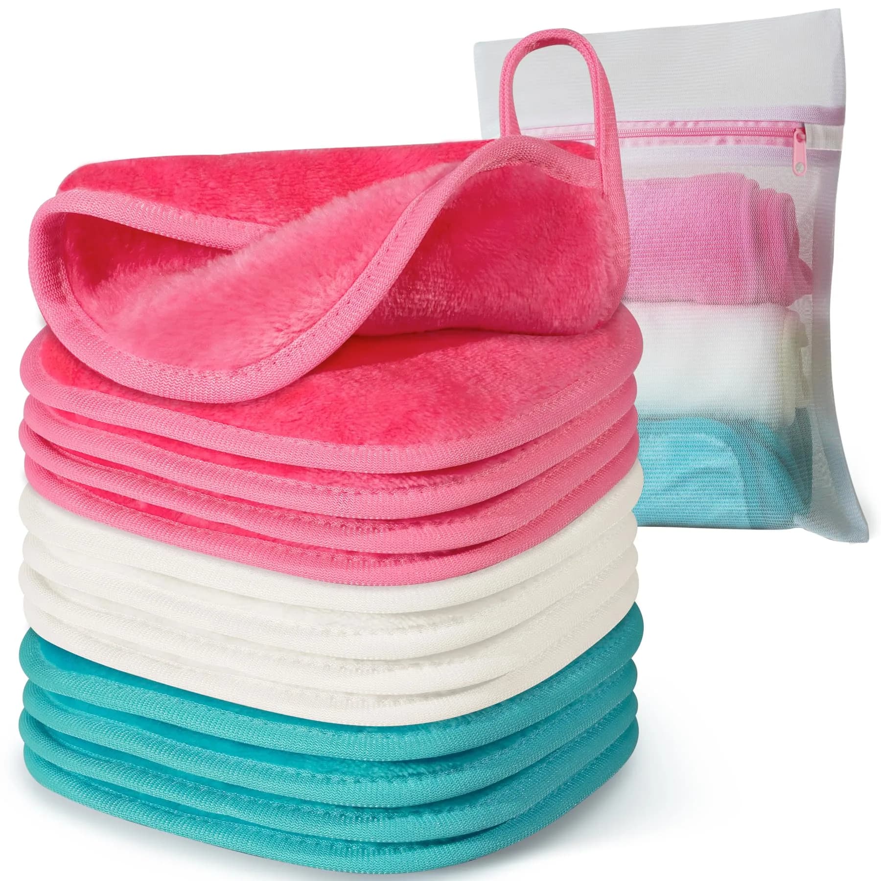 Natwag Reusable Makeup Remover Cloths 15cm x 15cm (6" x 6") | Pack of 12 Microfiber Face Washcloths with Mesh Bag