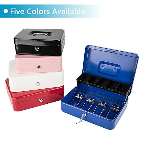 KYODOLED Locking Cash Box with Key, White XL Large | Sturdy Steel Construction with 5-Compartment Tray thumbnail 6
