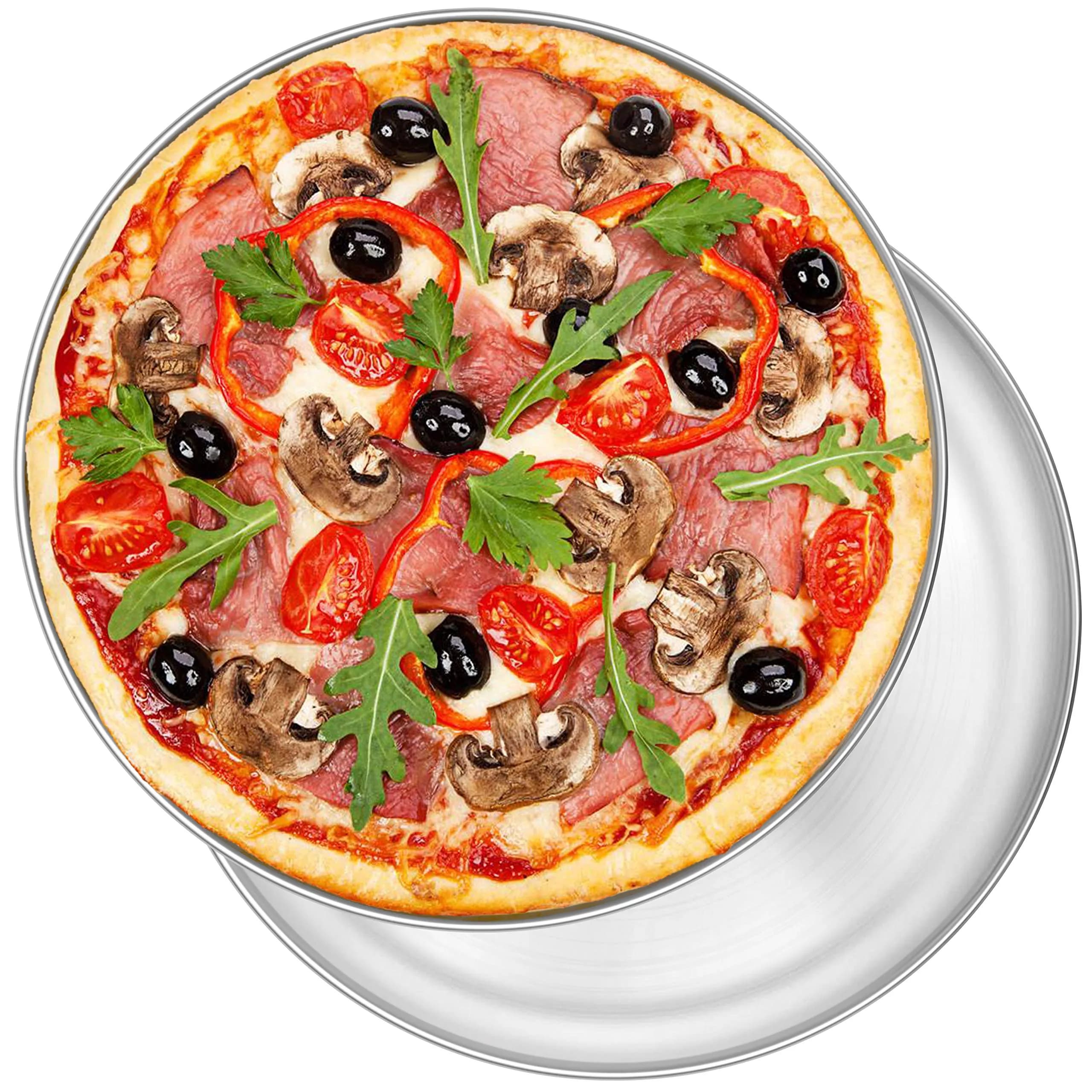 P&P CHEF 12 Inch Stainless Steel Pizza Pan Set of 2 | Heavy Duty Baking & Serving Tray - main product image