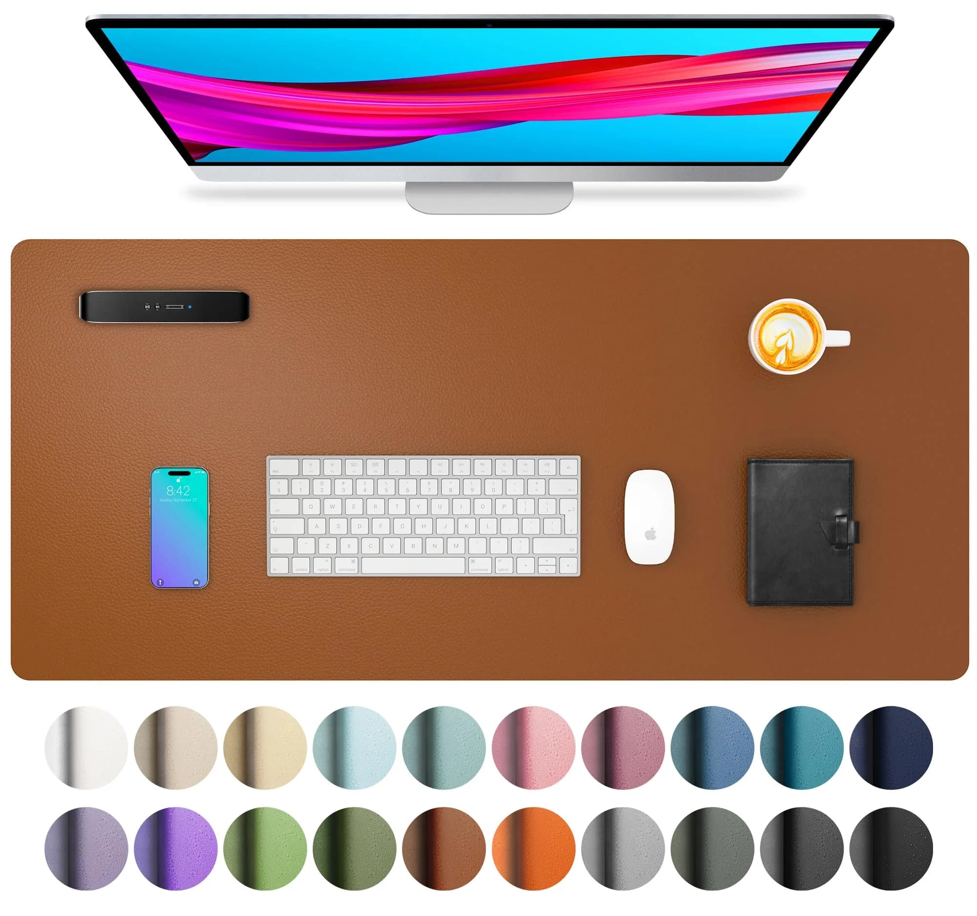 Aothia PU Leather Desk Pad Protector 59cm x 35cm (23.6" x 13.7") | Smooth Surface for Writing and Laptop Use