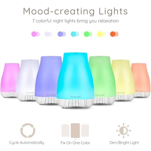 Homeweeks Essential Oil Diffuser 100ml (3.4 Fl Oz) | Ultrasonic Cool Mist Humidifier with 7 Color LED Light thumbnail 4