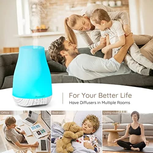 Homeweeks Essential Oil Diffuser 100ml (3.4 Fl Oz) | Ultrasonic Cool Mist Humidifier with 7 Color LED Light thumbnail 2