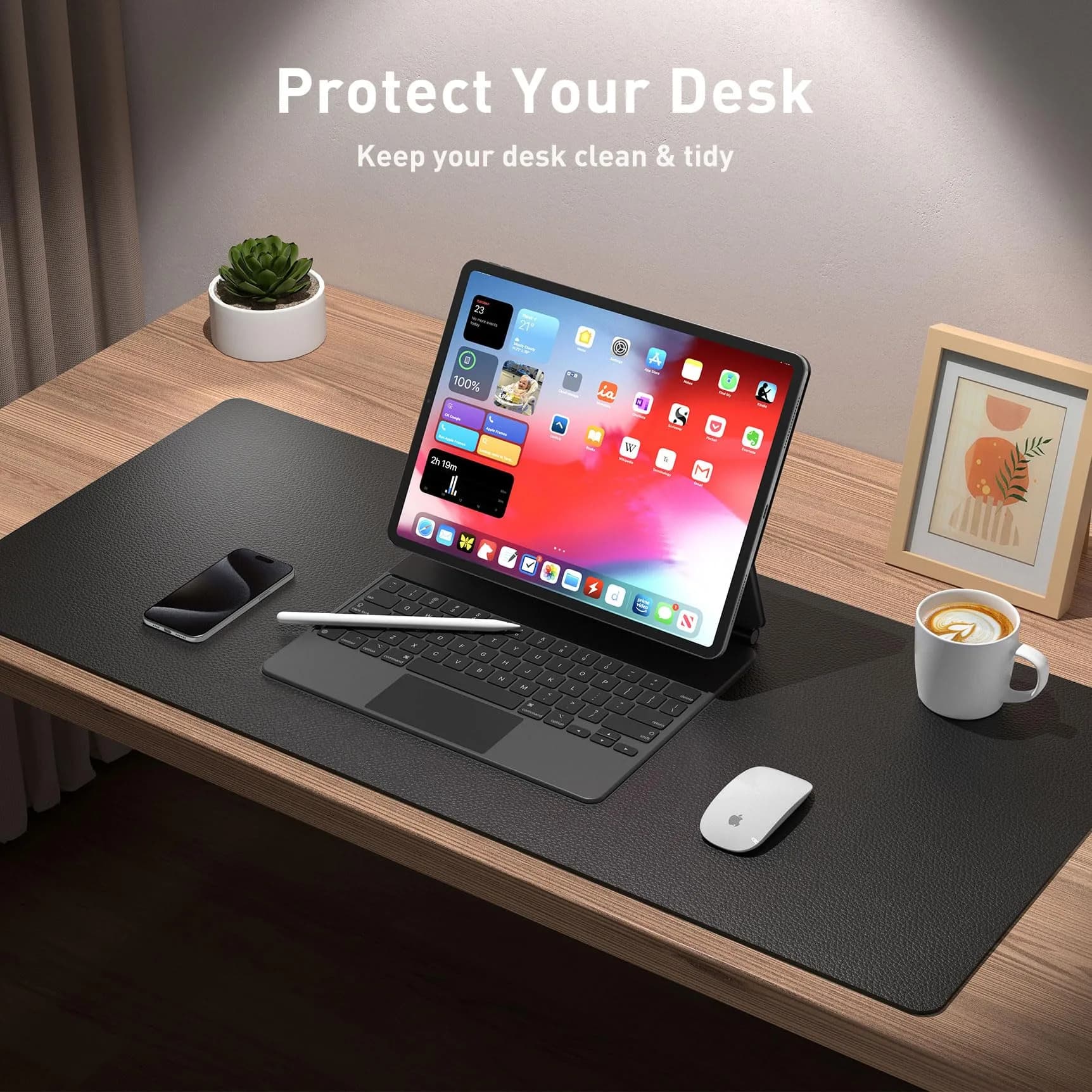 Aothia Black Leather Desk Pad Protector, 36" x 17" | Protects Desk from Scratches, Stains, Spills, Heat thumbnail 3