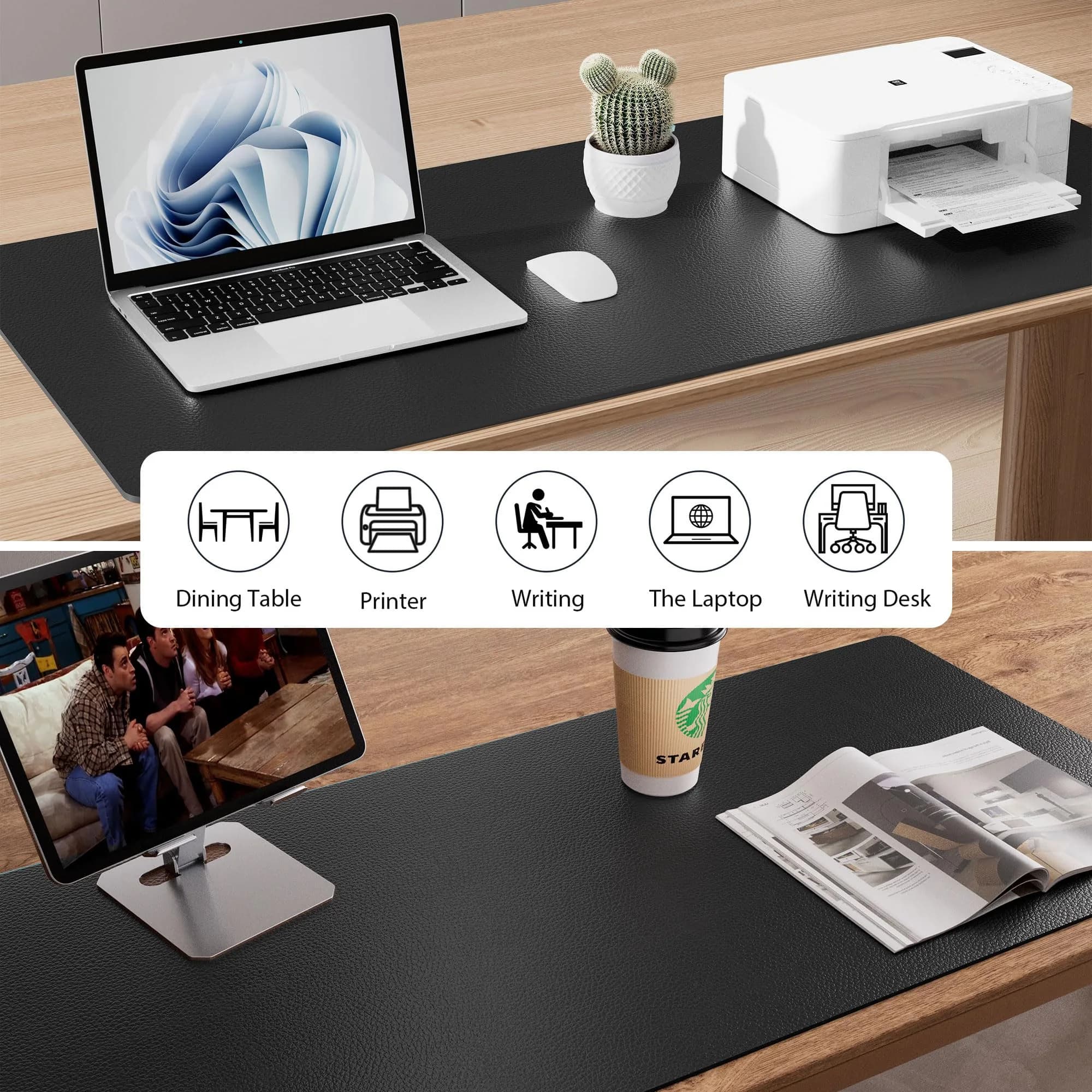 Aothia Black Leather Desk Pad Protector, 36" x 17" | Protects Desk from Scratches, Stains, Spills, Heat thumbnail 5