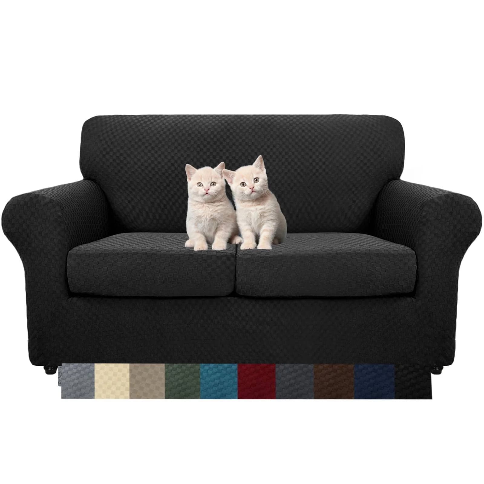MAXIJIN 3 Piece Jacquard Couch Covers for 2 Cushion Couch Stretch Non Slip Love Seat Couch Cover for Dogs Pet Friendly Elastic Furniture Protector Loveseat Slipcovers (Loveseat, Black) - main product image