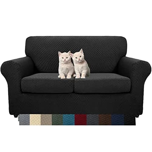 MAXIJIN 3 Piece Jacquard Couch Covers for 2 Cushion Couch Stretch Non Slip Love Seat Couch Cover for Dogs Pet Friendly Elastic Furniture Protector Loveseat Slipcovers (Loveseat, Black) thumbnail 1